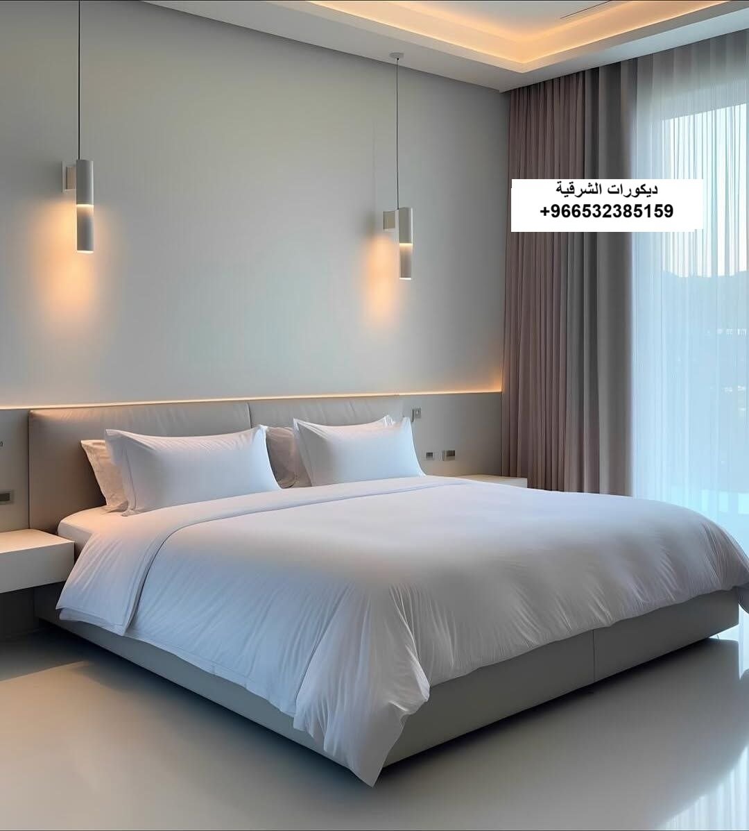 تصميم خلفية سرير مودرن باستخدام أفضل أنواع خشب الشيبورد في غرفة نوم فاخرة بالخبر - تنفيذ ديكورات الشرقية.