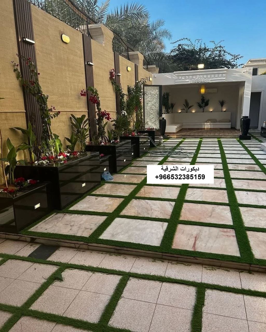 تنسيق مجلس عربي فخم لاستقبال عيد الأضحى في الدمام باستخدام ديكورات بديل الرخام والإضاءة الحديثة - تنفيذ ديكورات الشرقية.